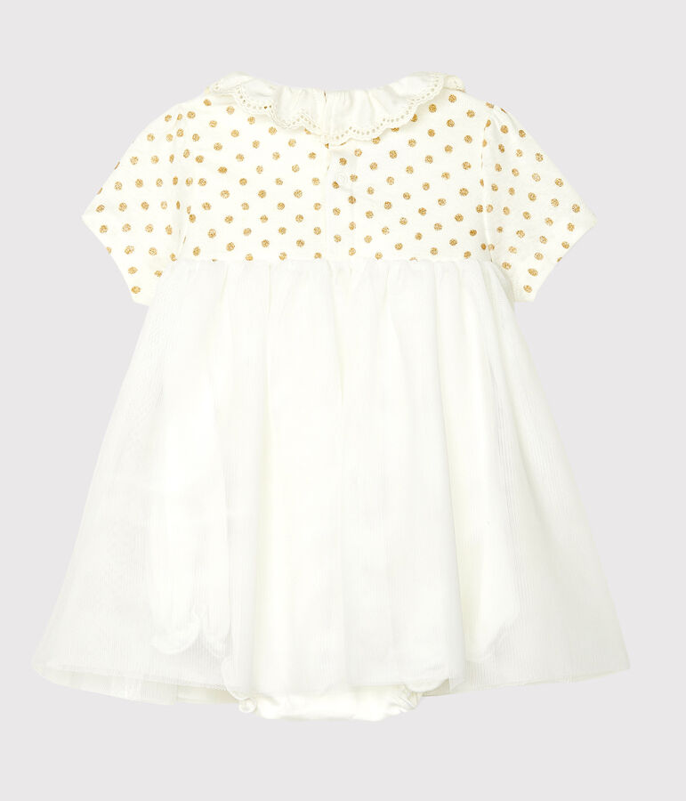 Baby-Bodykleid aus Baumwollleinen f&uuml;r M&auml;dchen weiss/gelb