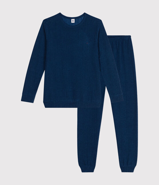 Kinder-Pyjama aus aufgerautem einfarbigen Frottee für Jungen blau INCOGNITO