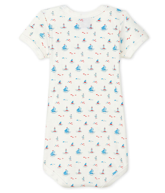 Einteiliger kurzärmliger Baby-Body mit Marine-Aufdruck weiss MARSHMALLOW/weiss MULTICO