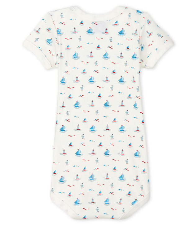 Einteiliger kurz&auml;rmliger Baby-Body mit Marine-Aufdruck weiss/vielfarbig