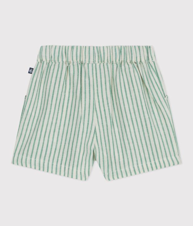 Baby-Shorts aus Baumwolle/Leinen mit Streifen gr&uuml;n/gr&uuml;n