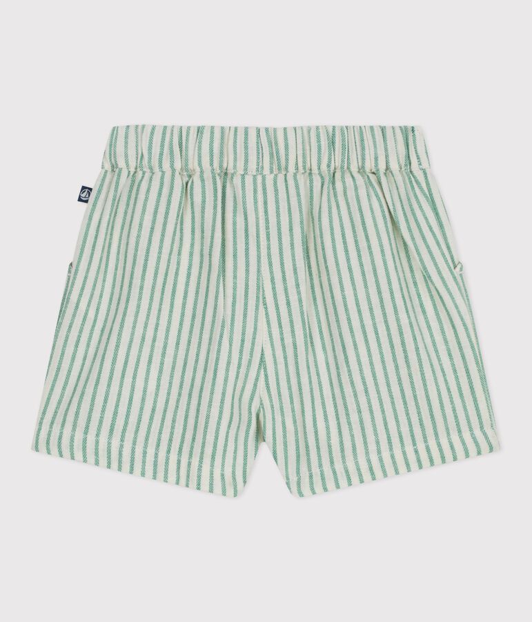Baby-Shorts aus Baumwolle/Leinen mit Streifen gr&uuml;n/gr&uuml;n