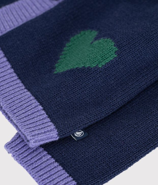 Baby-Cardigan aus Woll- und Baumwollstrick mit Herz-Jacquardmuster blau/vielfarbig