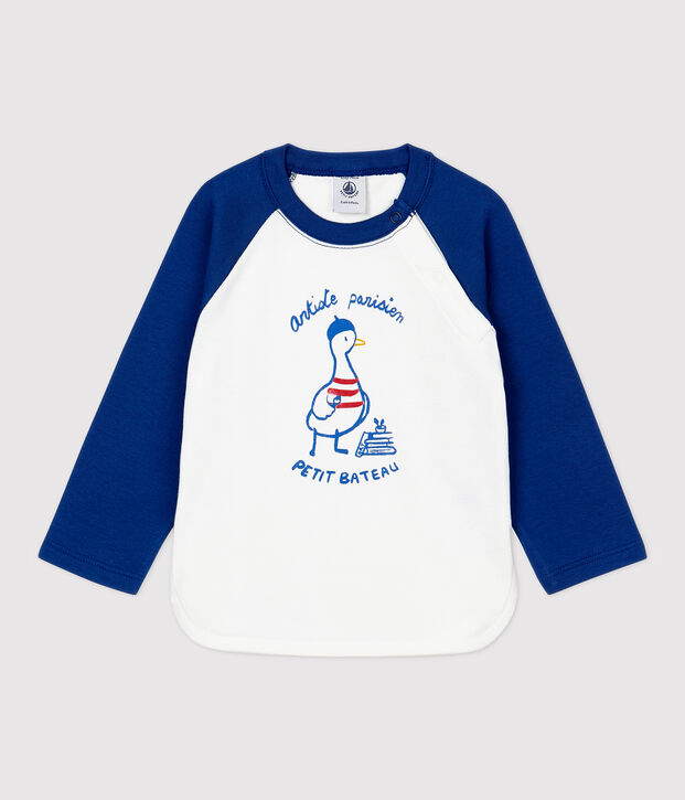 Baby-T-Shirt aus Baumwolle. weiss/blau
