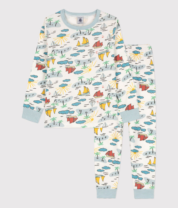 Kinderpyjama f&uuml;r Entdecker aus Baumwolle weiss/vielfarbig
