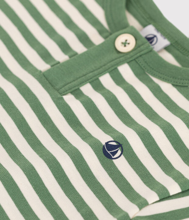 Kurz&auml;rmeliges Baby-T-Shirt aus Baumwolle mit Streifen gr&uuml;n/naturfarben