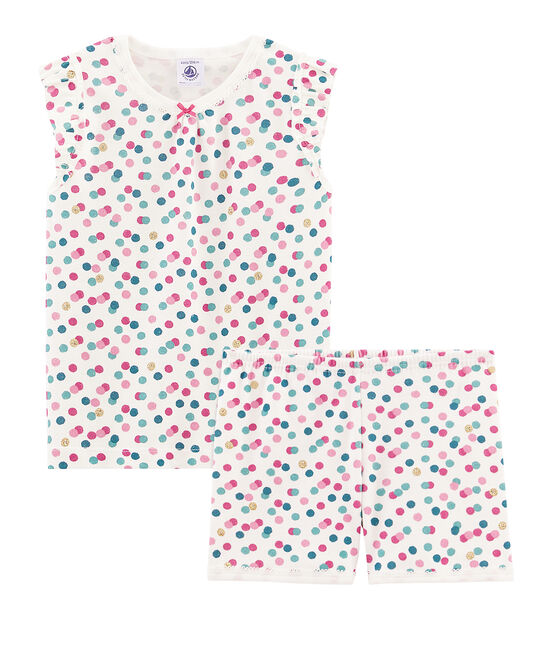 Kurzpyjama aus Rippstrick für kleine Mädchen weiss MARSHMALLOW/weiss MULTICO