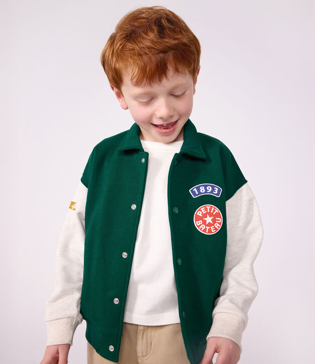 Kinder College-Jacke aus Baumwolle im Colorblock gr&uuml;n/beige