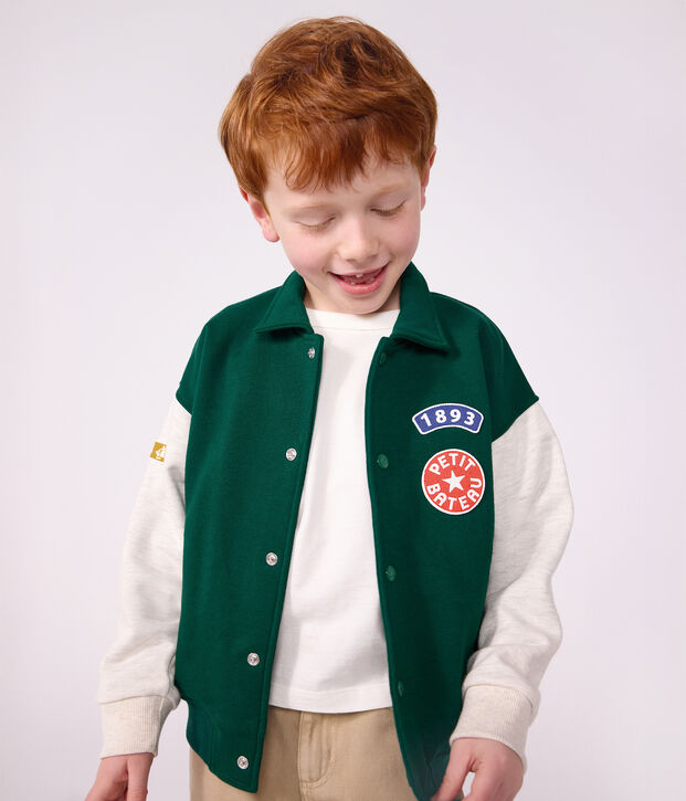 Kinder College-Jacke aus Baumwolle im Colorblock gr&uuml;n/beige
