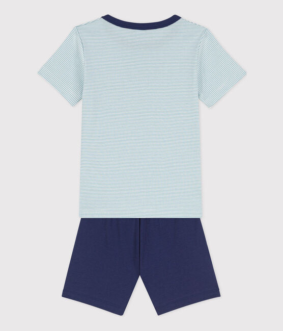 Kinder-Kurzpyjama für Entdecker aus Baumwolle für Jungen blau CHALOUPE/weiss MULTICO