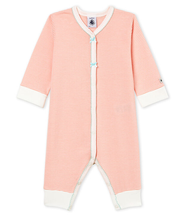 Baby-Strampler in Rippstrick f&uuml;r M&auml;dchen rosa/weiss