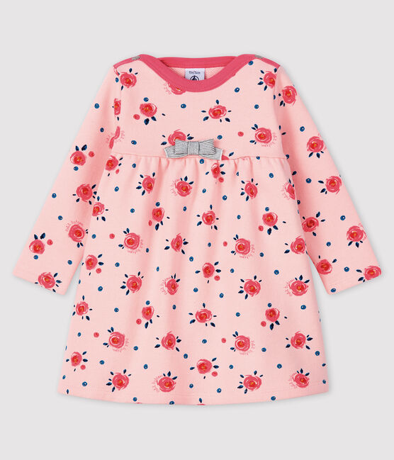 Langärmeliges Baby-Kleid für Mädchen rosa MINOIS/weiss MULTICO
