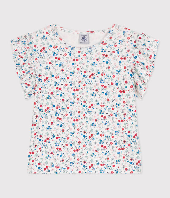 Kurzärmeliges Kinder T-Shirt aus Baumwolle mit Blumenmuster weiss MARSHMALLOW/weiss MULTICO
