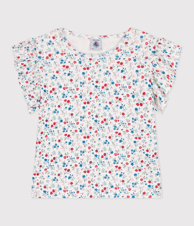 Kurz&auml;rmeliges Kinder T-Shirt aus Baumwolle mit Blumenmuster weiss/vielfarbig