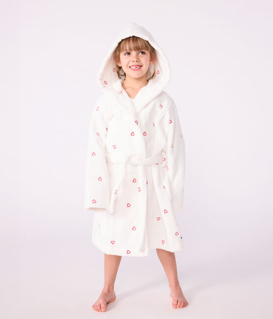 Kinder-Bademantel aus Frottee mit bestickten Herzen weiss MARSHMALLOW/rot TERKUIT