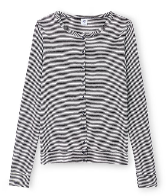 Emblematischer Cardigan für Damen blau SMOKING/weiss LAIT