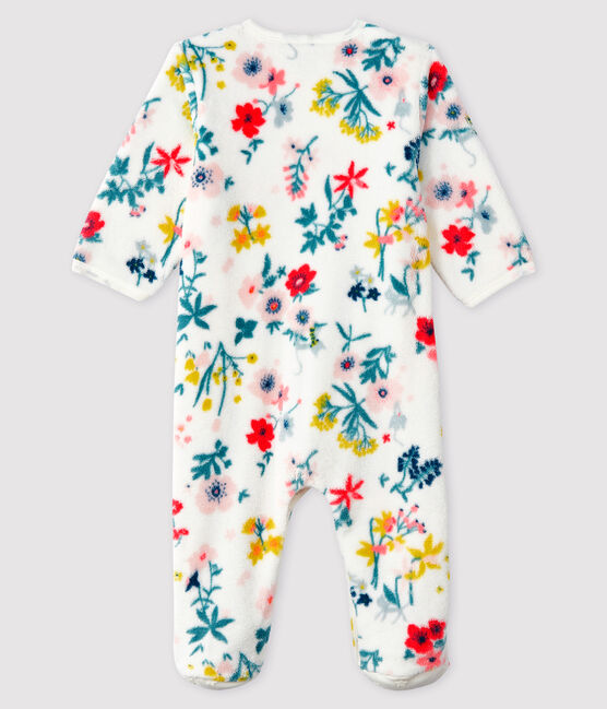 Strampler zum Überziehen mit Blumen-Druck aus Fleece für Mädchen weiss MARSHMALLOW/weiss MULTICO