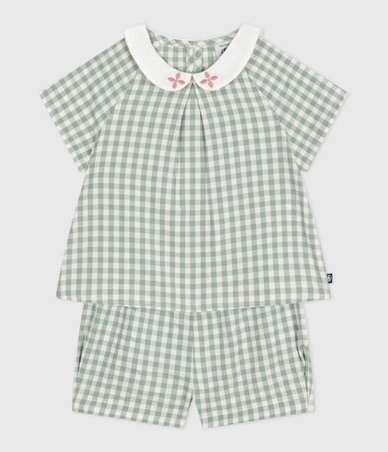 2-teiliges Baby-Set aus Baumwolle, Vichy-Bluse und Shorts blau PAUL/weiss MARSHMALLOW