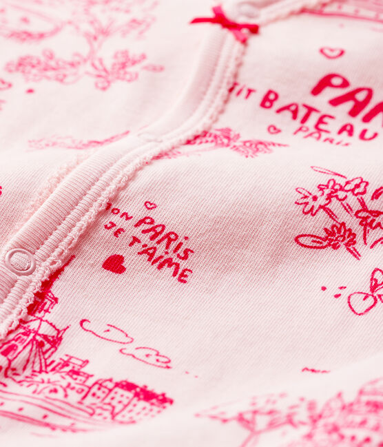 Baby-Strampler aus Doppeljersey mit Paris-Motiv im Toile-de-Jouy-Stil für Mädchen rosa FLEUR/rosa GROSEILLER