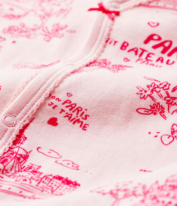 Baby-Strampler aus Doppeljersey mit Paris-Motiv im Toile-de-Jouy-Stil f&uuml;r M&auml;dchen rosa/rosa