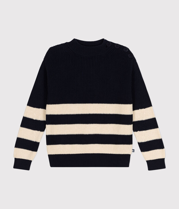 Damen-Pullover aus Baumwolle blau/naturfarben