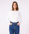 Langärmeliges Damen-T-Shirt L'Iconique aus einfarbigem Rippstrick weiss ECUME