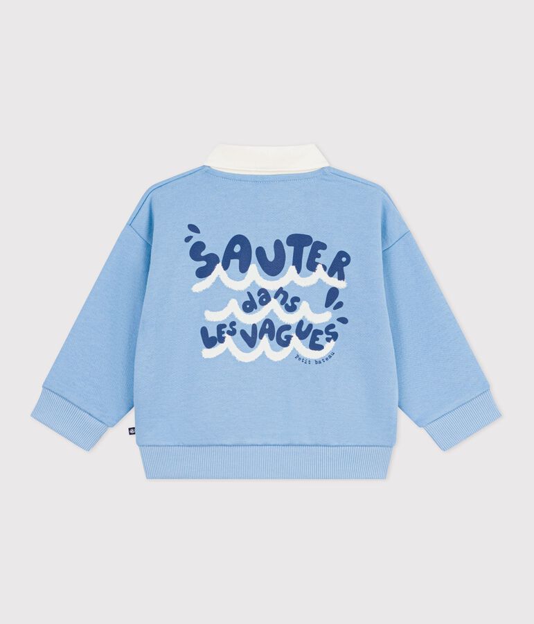 Baby-Sweatshirt aus Baumwolle mit bestickter M&ouml;we und Motiv am R&uuml;cken blau FLO