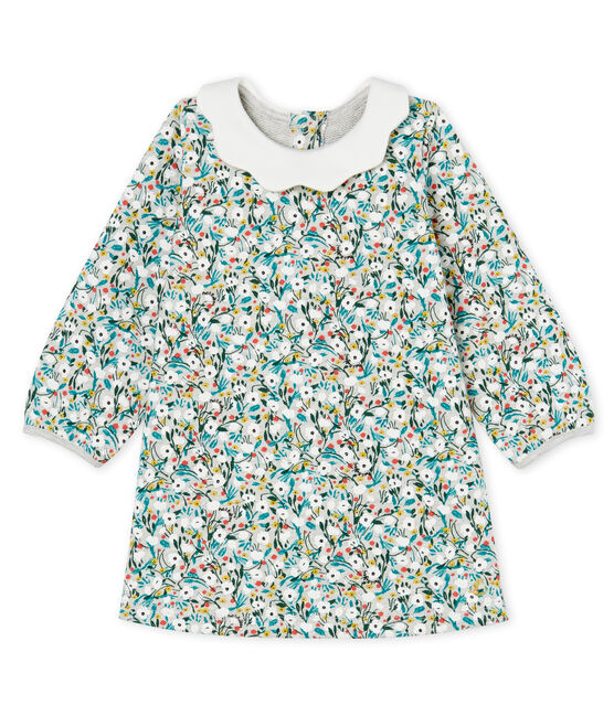 Langärmeliges gemustertes Babykleid für Mädchen grau BELUGA/weiss MULTICO