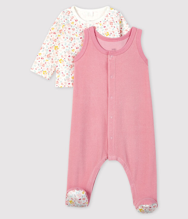 Baby-Zweiteiler aus Velours mit rosa Blumen rosa/vielfarbig