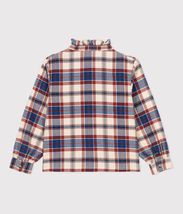 Lang&auml;rmelige karierte Kinderbluse aus Flanell f&uuml;r M&auml;dchen naturfarben/vielfarbig