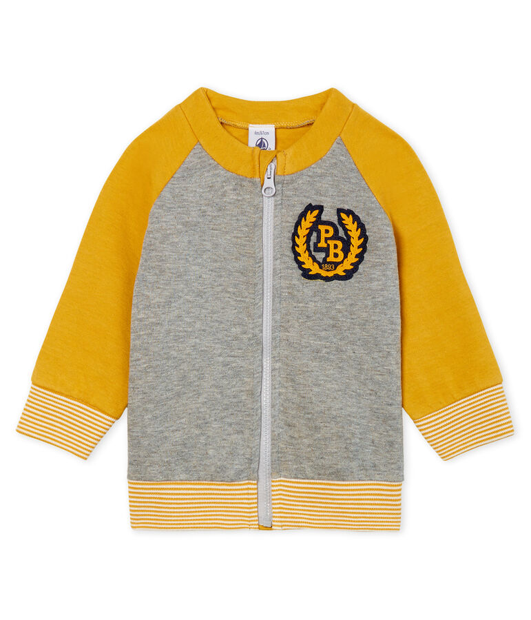 Baby-Cardigan aus Doppeljersey mit Rei&szlig;verschluss f&uuml;r Jungen grau/gelb