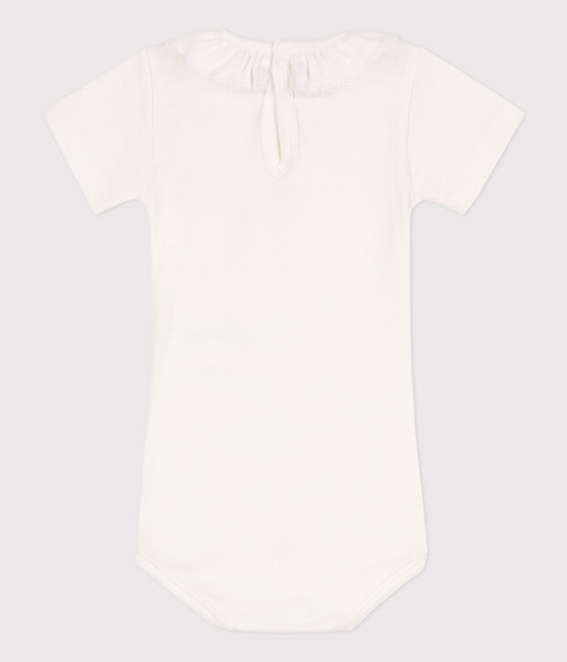 Kurz&auml;rmeliger Baby-Body aus Baumwolle mit R&uuml;schenkragen weiss