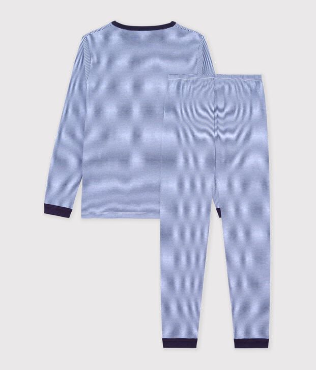 Kinder-Pyjama aus Baumwolle mit Streifen blau/weiss