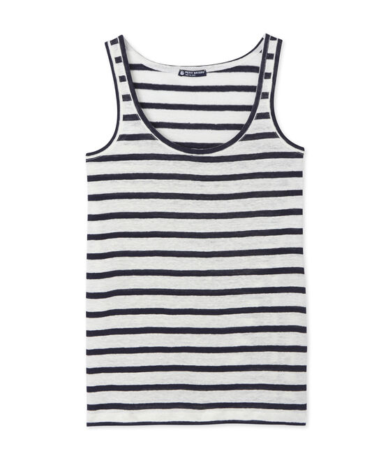 Klassisches Tanktop aus gestreifter Leine für Damen weiss LAIT/blau SMOKING