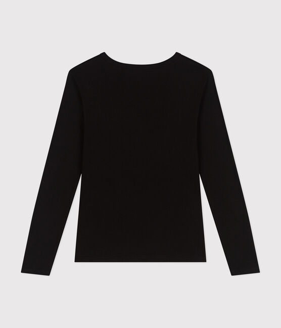 Langärmeliges Damen-T-Shirt L'Iconique aus einfarbigem Rippstrick schwarz BLACK