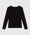 Langärmeliges Damen-T-Shirt L'Iconique aus einfarbigem Rippstrick schwarz BLACK