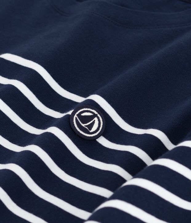 Langes Damen-Kleid aus Baumwolle mit Streifen blau/weiss