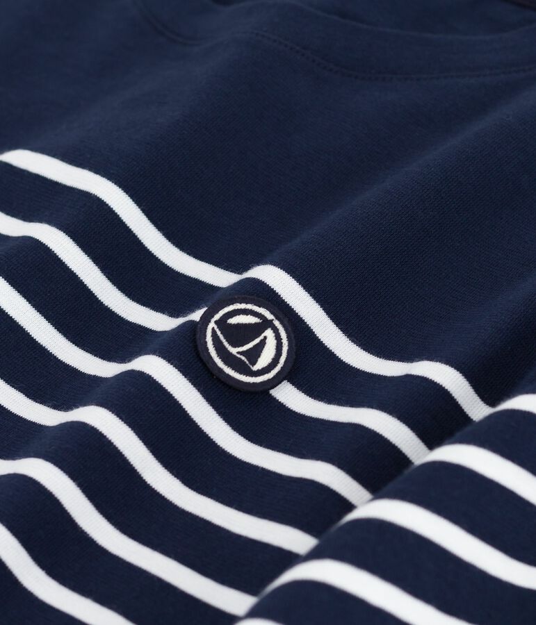 Langes Damen-Kleid aus Baumwolle mit Streifen blau/weiss