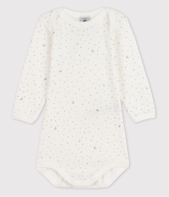 Langärmliger Baby-Body für Mädchen weiss ECUME/weiss MULTICO