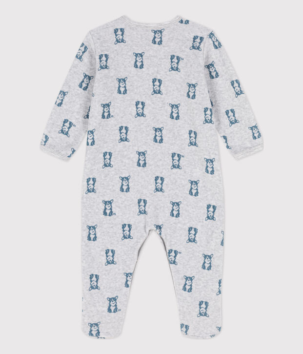 Baby-Strampler aus Nicki mit Hundemotiv grau/blau