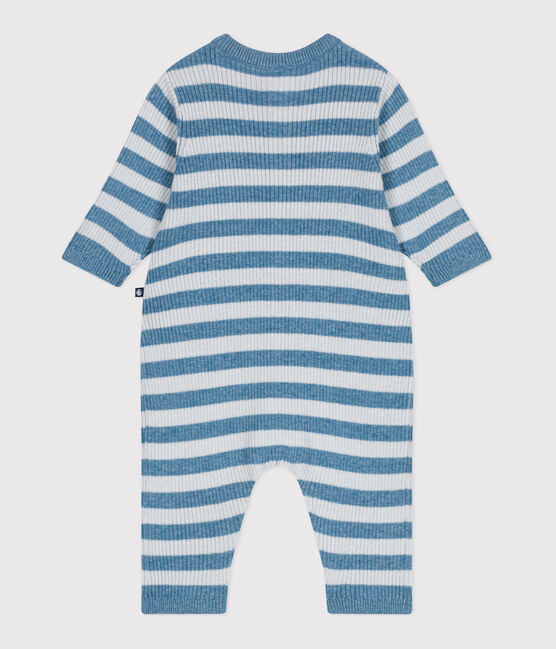 Baby-Overall aus Woll- und Baumwollstrick mit Streifen blau ADRIATIC/ CO2