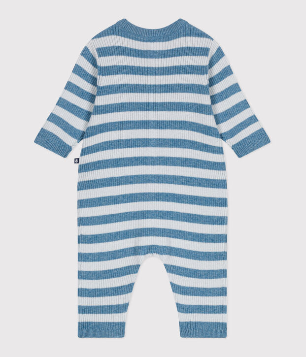 Baby-Overall aus Woll- und Baumwollstrick mit Streifen blau/blau