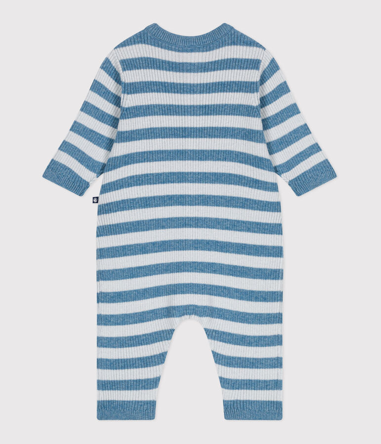 Baby-Overall aus Woll- und Baumwollstrick mit Streifen blau/blau