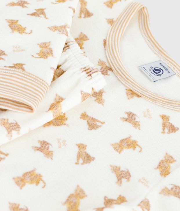Kinder-Pyjama aus Nicki mit Leoparden-Motiv naturfarben/vielfarbig