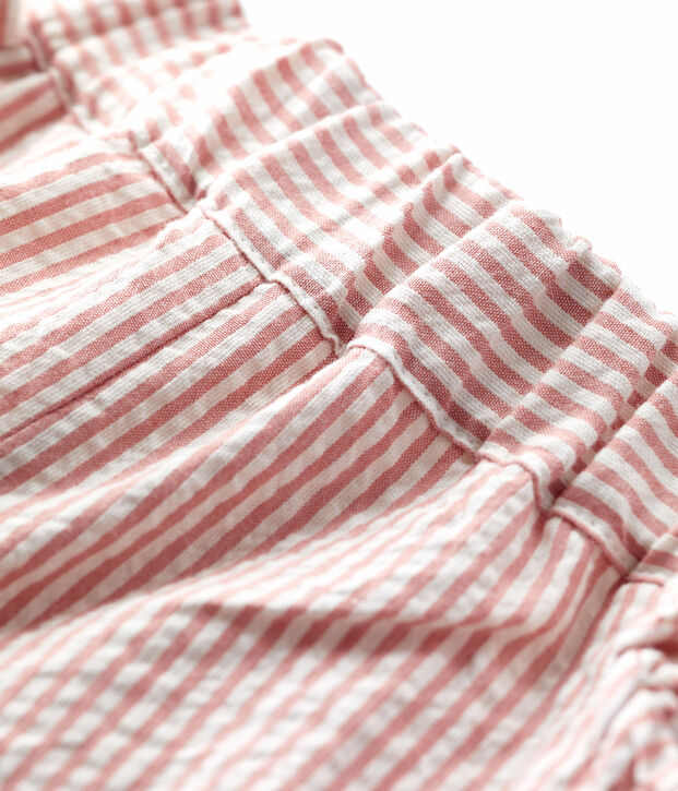 Gestreifte Baby-Shorts aus Bio-Seersucker rosa/weiss