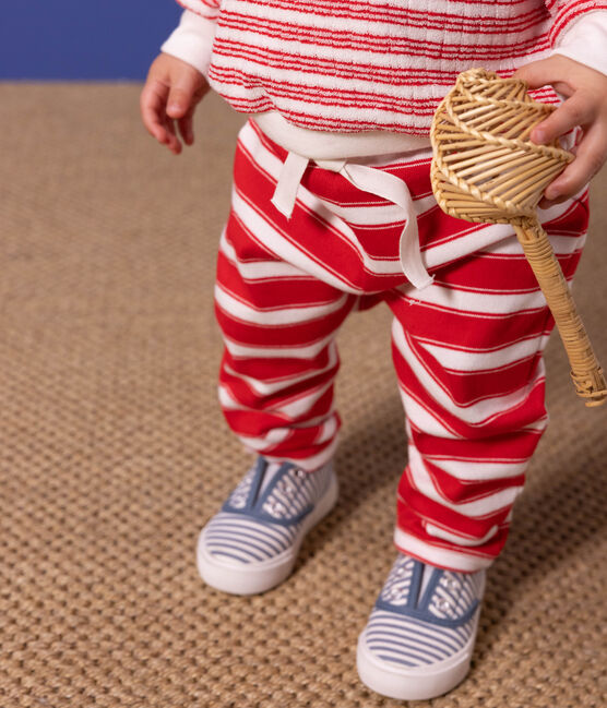 Baby-Hose aus gestreiftem dickem Jersey rot PEPS/weiss MARSHMALLOW