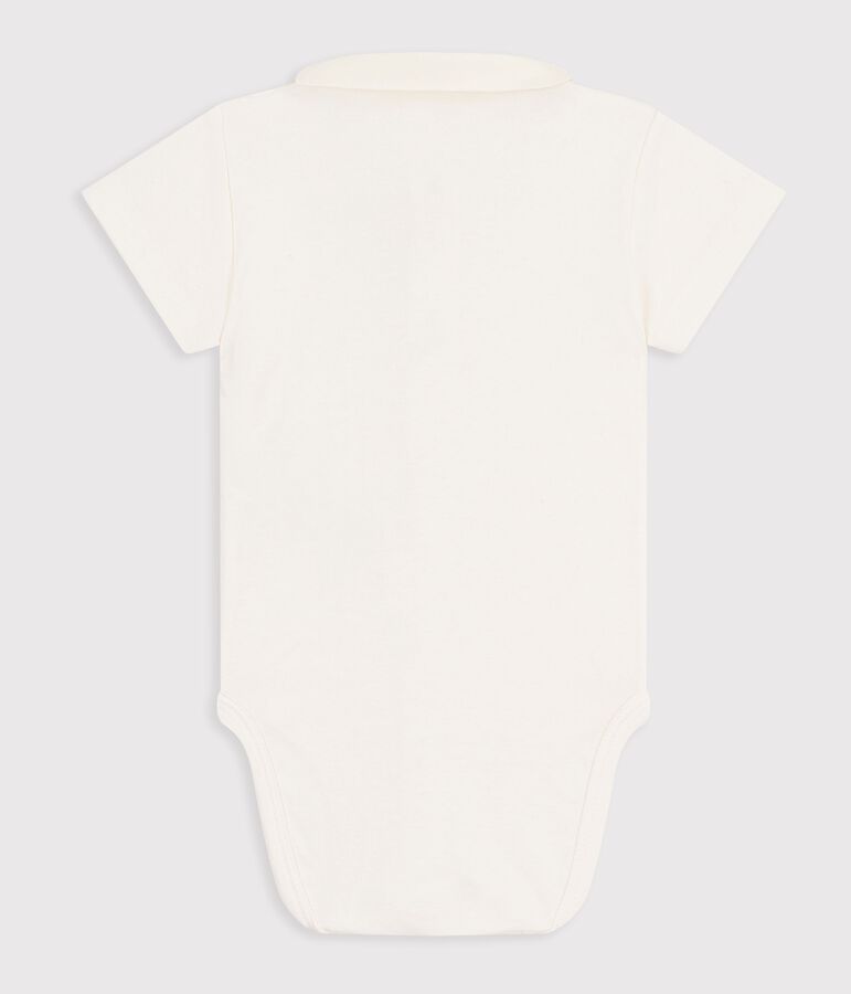 Kurz&auml;rmeliger Baby-Body aus Baumwolle mit Stickereien naturfarben/blau