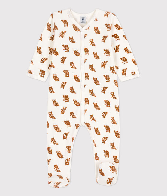 Baby-Strampler aus Nicki mit Eulenmotiv weiss MARSHMALLOW/ ECUREUIL