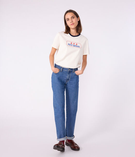Kurzärmeliges Damen T-Shirt Le Droit mit geradem Schnitt aus Baumwolle blau MILK/ SOIR