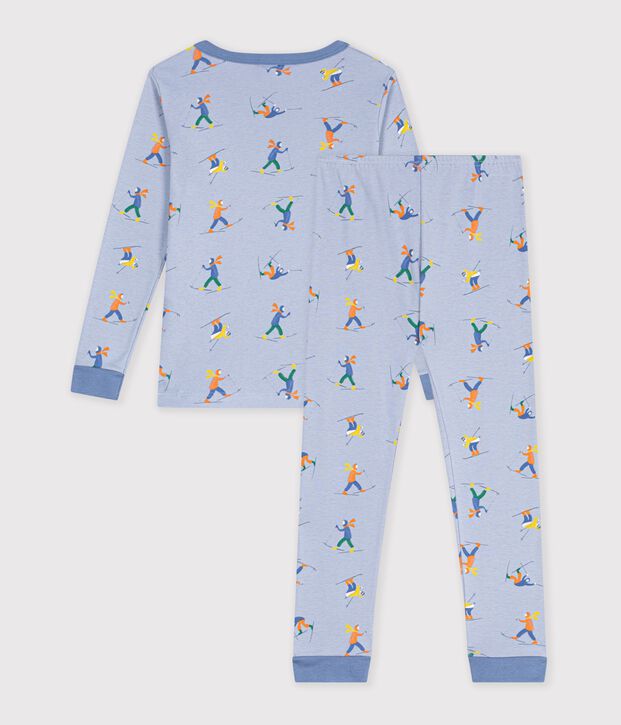 Eng anliegender Kinder-Pyjama aus gemusterter Baumwolle blau/weiss/vielfarbig